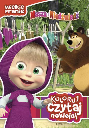 Wielkie pranie Masza i Niedźwiedź czytaj koloruj naklejaj