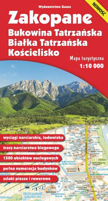 Mapa. Zakopane, Bukowina Tatrzańska, Białka Tatrzańska i Kościelisko 1:10 000 foliowana