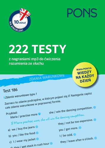 10 minut na angielski PONS 222 testy z nagraniami mp3 do ćwiczenia rozumienia ze słuchu A1/A2